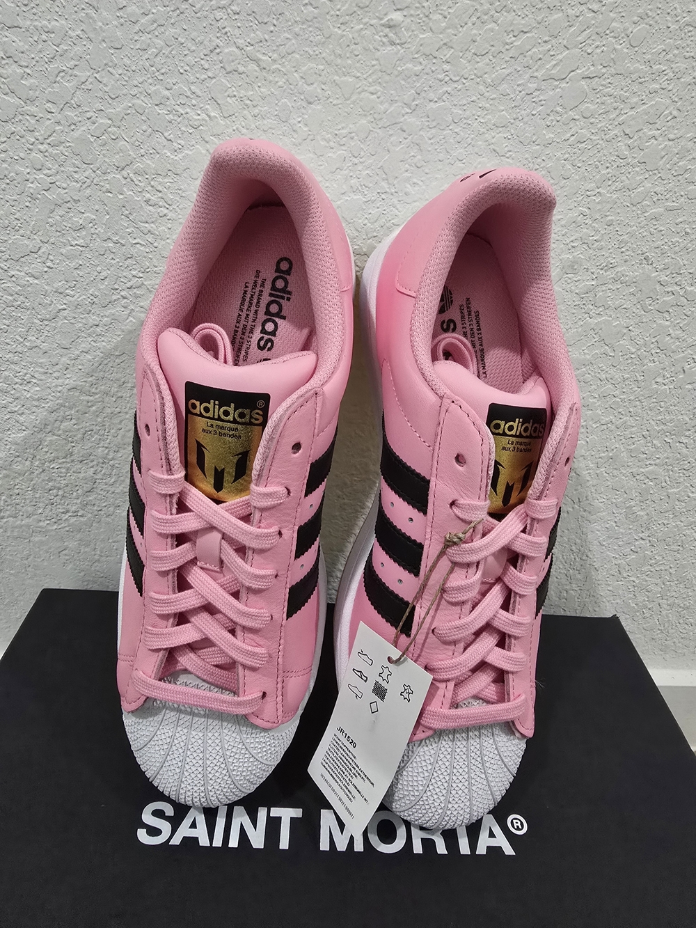 Adidas Messi Women's Pink Superstar Sneakers with Black Stripes - Picture 4 of 8